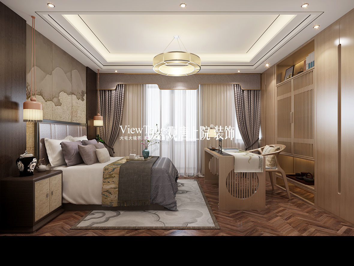 蓝光和雍锦园（新中式）装修效果图--卧室